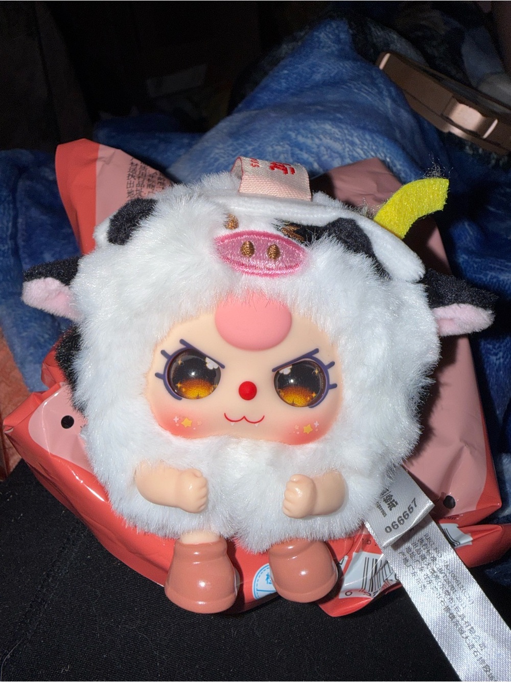 Baby Three Round Beast Vinyl Plush Pendant - Flowery Little Cow w/ Rare Eyes